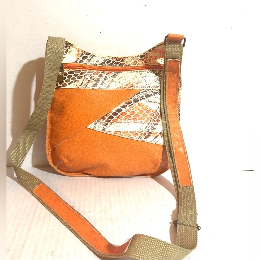 Handmade leather print crossbody handbag